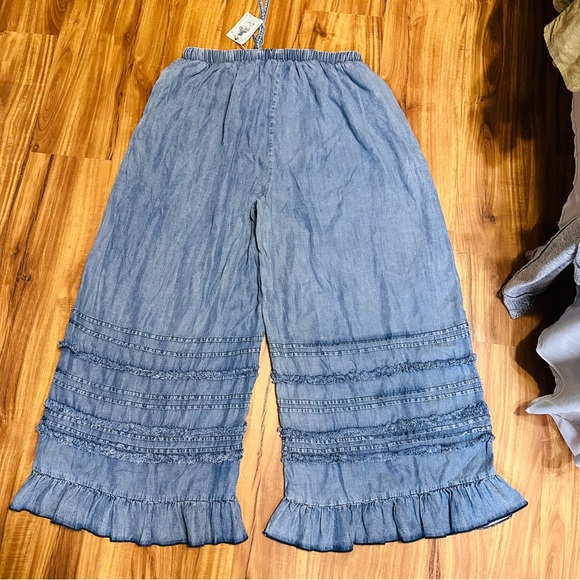 Easel Blue Ruffled Wide-Leg Pants - Picture 8 of 8